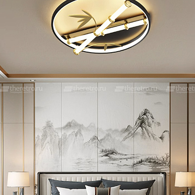 Потолочный круглый светильник в японском стиле Бамбук Japanese Style Bamboo Wall Lamp  фото 1